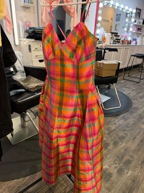 Isaac Mizrahi Pink Multi Plaid Midi Dress